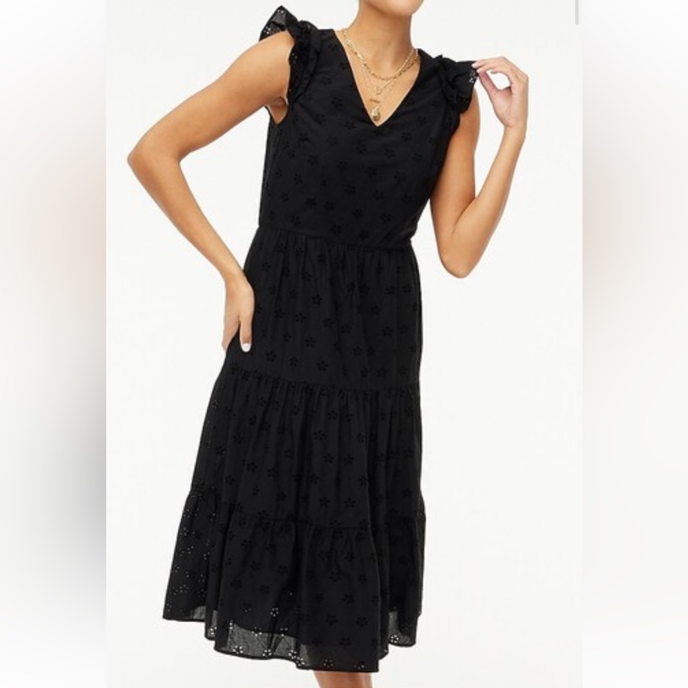 J Crew Eyelet Layered Dress Black Ruffle size 14